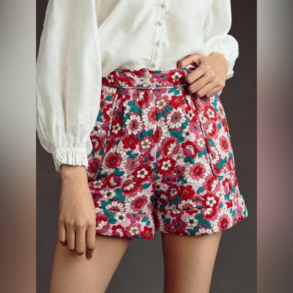 ANTIK BATIK Blossom Quilted Shorts Red Size Small - Picture 1 of 9